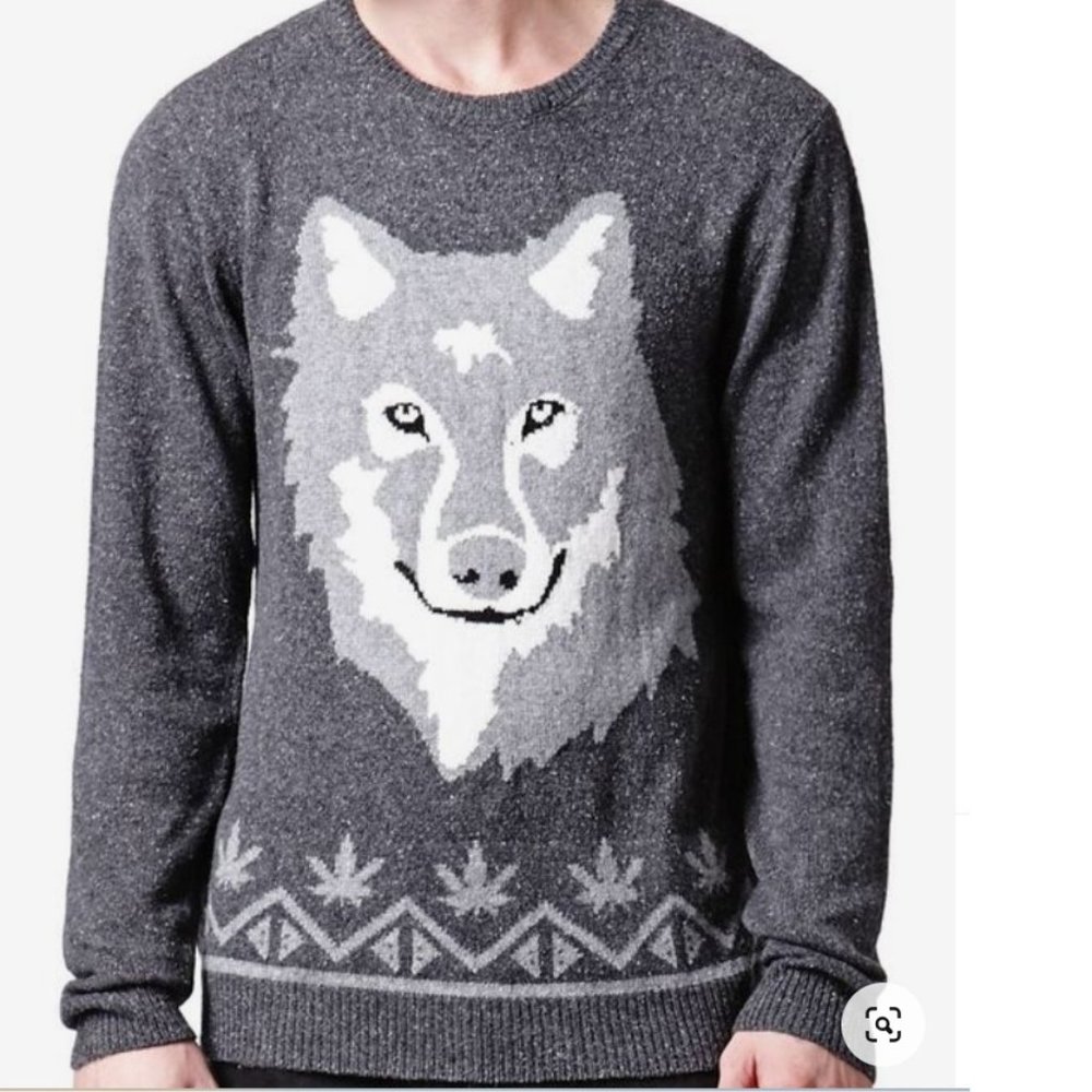 PacSun On the Byas Men's Wolf Head Crew Sweater. Size M.